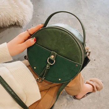 

Vintage Scrub Leather Round Designer Crossbody Bag For Women 2020 PU Leather Shoulder Bags Ladies Small Handbags Mini Tote Bag