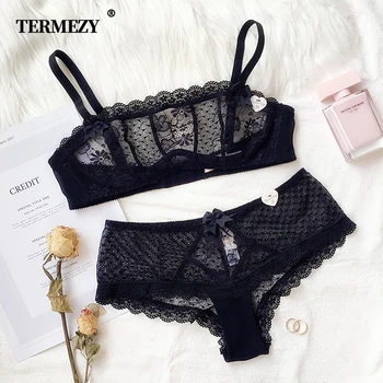 

TERMEZY 2019 Sexy Lace Large Cup Bras for Women Push Up Bra set Wrapped Chest Lace Underwear for Females Weave lingerie