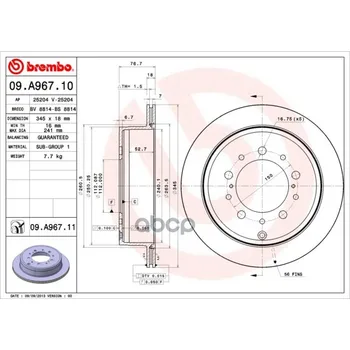 

Disc brake rear. With UV coating Toyota Land Cruiser 200 (_ J2 _) 08/07-brembo art. 09.a967.11