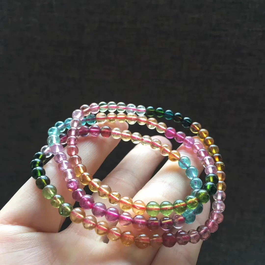 

Natural Tourmaline Three-loop Bracelets Color Bright Crystal Transparent Moist And Smooth Simple Versatile Natural And Generous