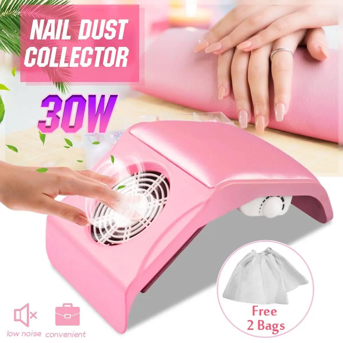 

Ibcccndc Nail Dust Suction Collector 30W Powerful Adjustment Speed Vacuum Cleaner Manicure Tools with 2 Dust Collecting Bags
