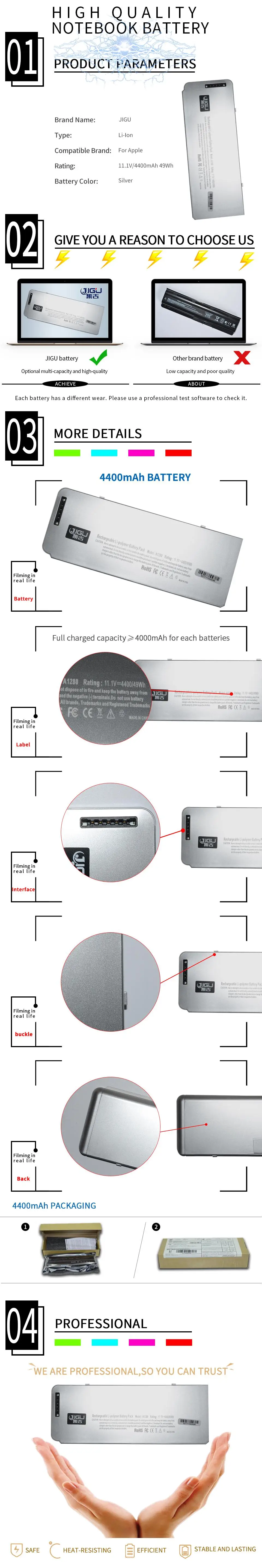 JIGU Аккумулятор для ноутбука A1280 для MacBook 1" MB466J/A MB467LL/A MB466LL/A Li-polymer