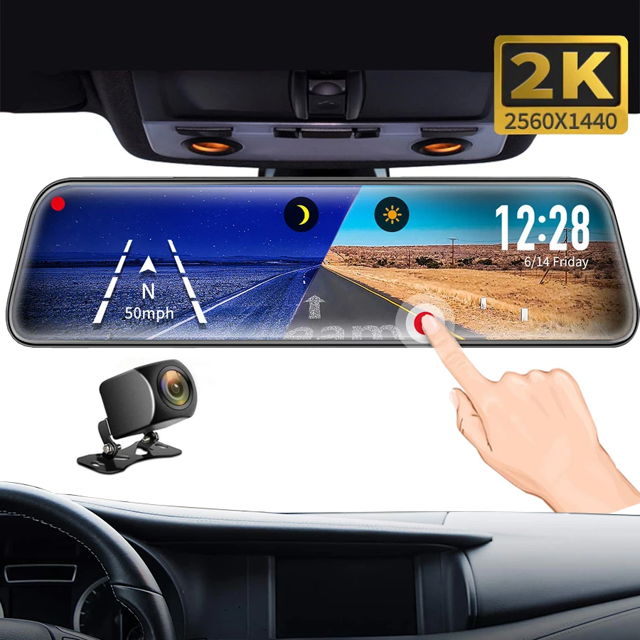 

Dvr Dash Camera 2K Car Dvr mirror FHD 1440P Super Night Vision 10 Inch Dual Lens Car Rearview Mirror Auto Recorder DVRs