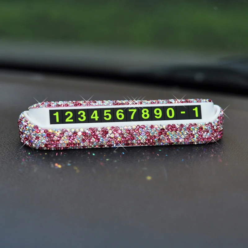 Diamond Crystal Hideable Temporary Car Parking Card Phone Number Card Plate Telephone Number Card R