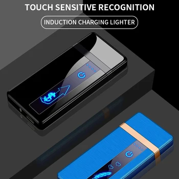 

New Windproof Flameless Electronic Cigar Cigarette No Gas Electric Lighters USB Charging Touch Sensing Cool Double-sided Lighter