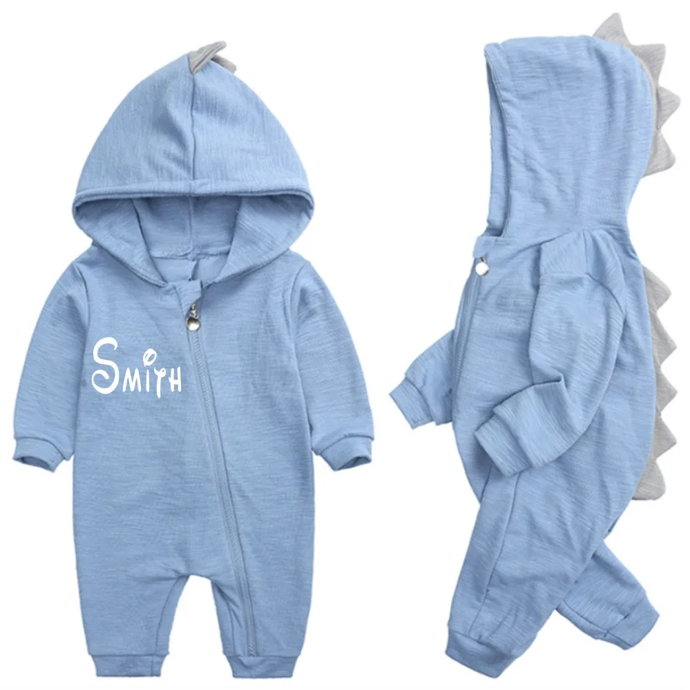 

Personalized Baby Outfit Spring and Autumn Cartoon Dinosaur Baby One-piece Long Sleeve Hooded Outing Baby Romper Zipper Romper