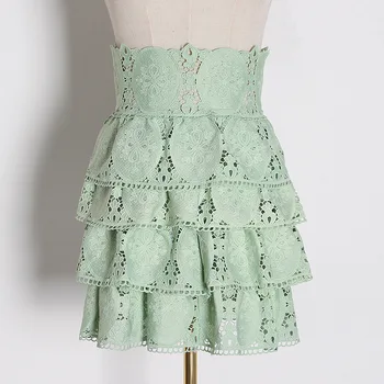 

Heavy Lace Embroidery Women Skirt Sexy Cutout Cascading Ruffle Skirt M0320
