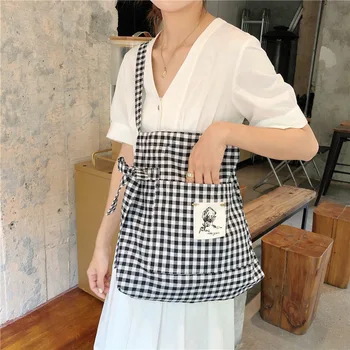 

Sail bag female slant big shoulder bag plaid embroidery cloth paste environmental protection art bag leisure shopping bags