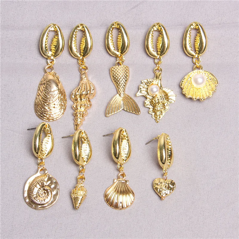 

Gold Color Geometric Metal Statement Earrings For Women Luxury Irregular Shell Starfish Drop Earrings 2019 Fashion Jewelry