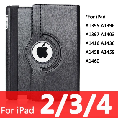 360 Вращающийся чехол для Apple iPad 2/3/4 Air 1/2 A1430 A1458 A1460 iPad2 iPad3 iPad4 Air1 Air2 планшетный чехол для i Pad 9,7 - Цвет: For iPad 234-black