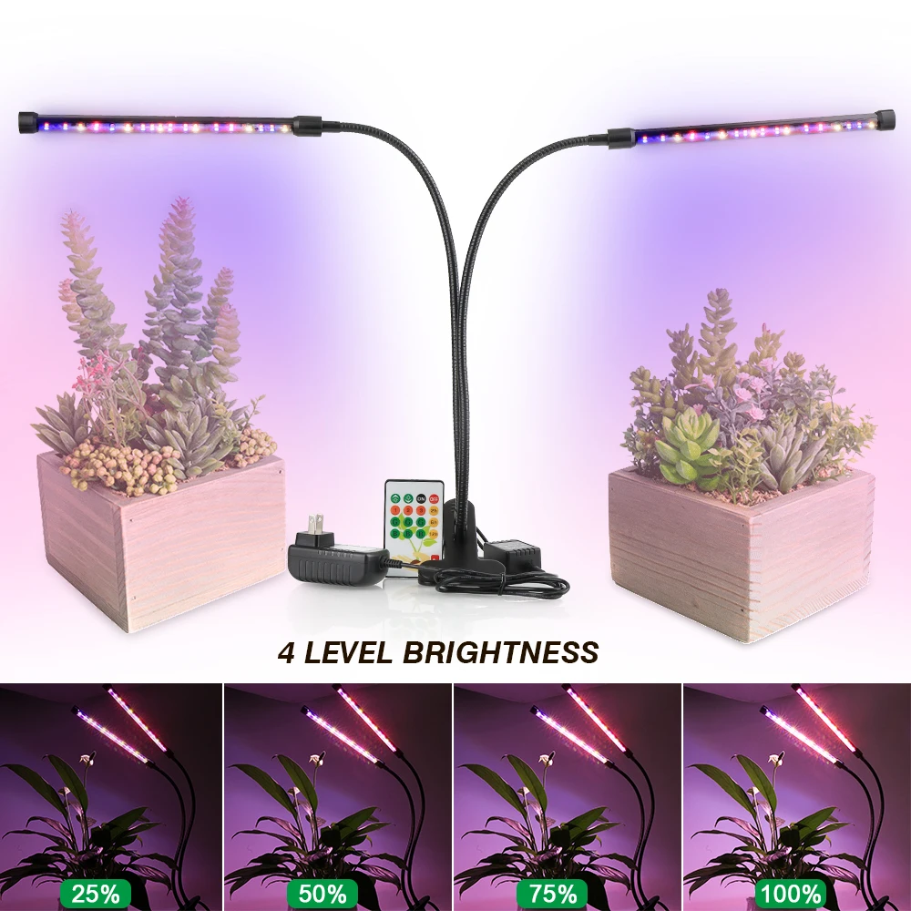 

24W Dual Head Led Grow Light with Holder Clip Plants Lamps for Flower Hydroponics System Indoor Garden Greenhouse Lamp Indoor