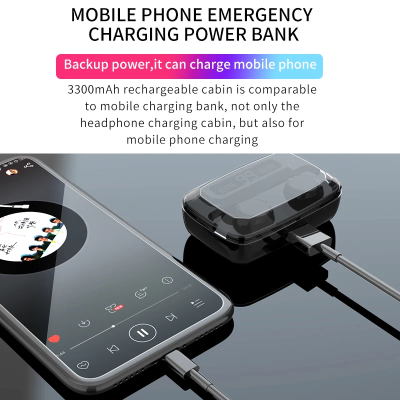 MLHJ Bluetooth Wireless Earphones 3300mAh LED Headphones Earbuds TWS Touch Control Sport Headset Noise Canceling with Microphone