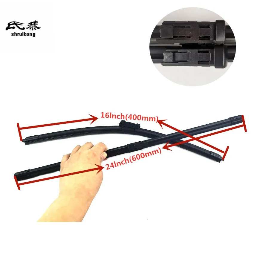 Free shipping car stickers Wiper blades for 2010-2015 Volkswagen Polo MK5 6R 6C 24"+16" fit push button type wiper arms |