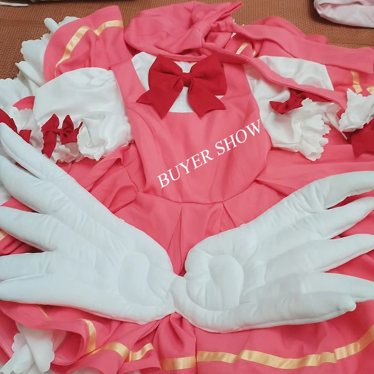 Cardcaptor Sakura Cosplay Kostüm Kinomoto Sakura Rosa Kleid mit Flügeln Karneval Halloween Frauen 14