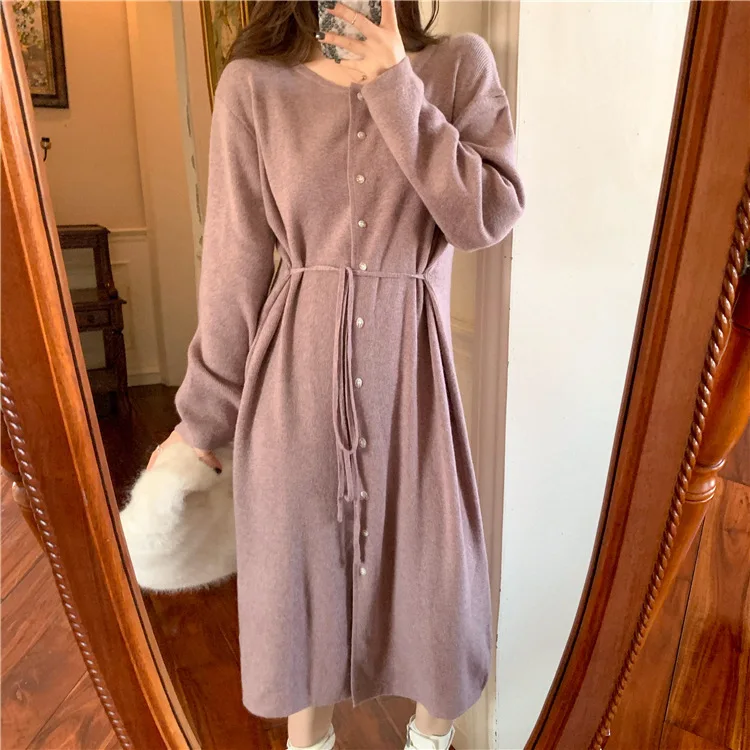 Early Autumn Lazy Wind Inside The Big Yard with A Long Skirt Women's 2020 New Knitted Dress Over The Knee-length Sweater Skirt