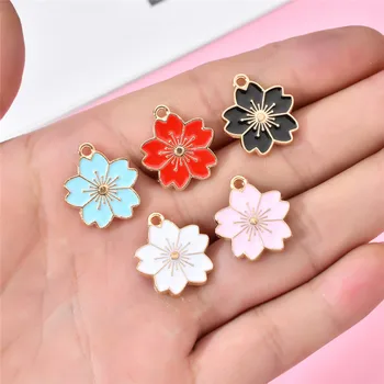 

10pcs/lot Colorful Cherry Blossoms Enamel Charms Alloy Flower Pendants For Jewelry Making DIY Necklace