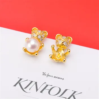 

S925 Sterling Silver Flash Design Pearl Earrings Holder Women DIY Pearl Earrings Components Silver Gold Color