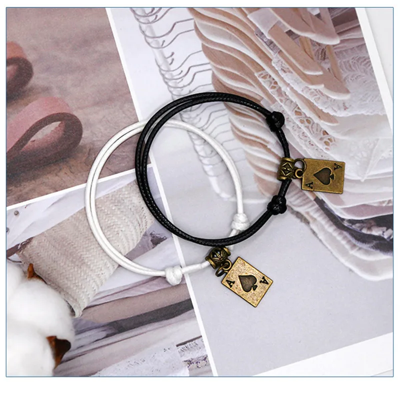 

2pcs New Bracelets for Women and Men Retro Poker Playing Cards Charm Handmade Rope Chain Adjustable Paired Bracelets Gifts