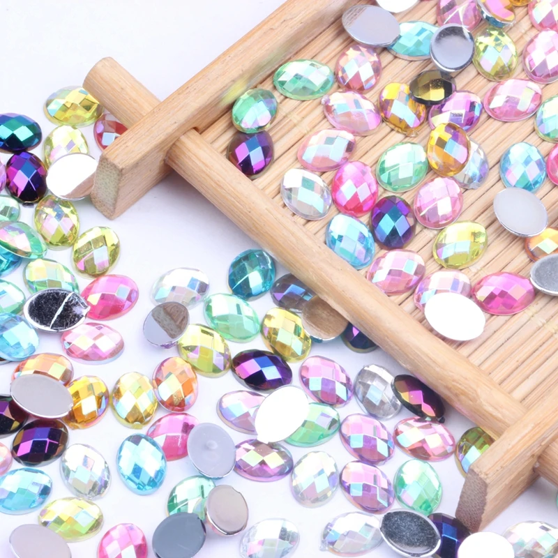 

50/500pcs 6x8mm Oval Shape Earth Facets Acrylic Rhinestones Flatback AB Colors Glue On Beads DIY Jewelry Nails Art Supplies