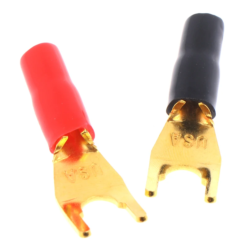 4Pcs Gold Plated Tuning Fork Banana Y Spade Plug Speaker Terminals Connectors Accessories