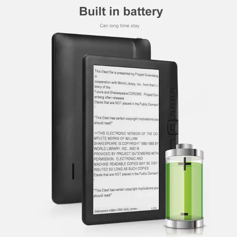 Мини 7 дюймов из устройства для чтения электронных книг E-Ink Экран электронный Бумага книга с передним светильник Поддержка TF карты работникам Подарки 220x185x40