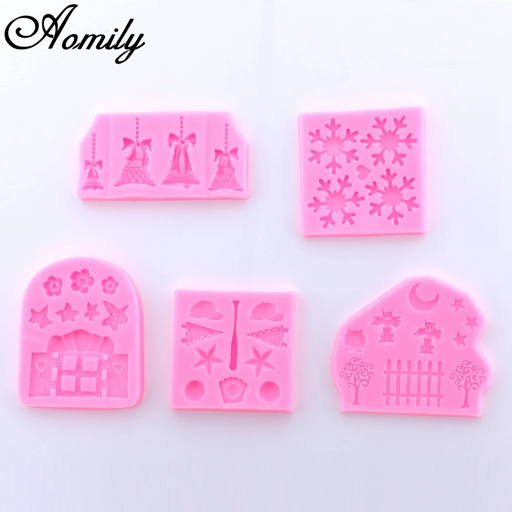 

Aomily Festival Snowflake Bell Star Moon Silicone Chocolate Mould Cake Decorating Cupcake Cookies Mold Muffin Pan Baking Gift