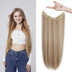POPUKAR Halo Hair Extensions Removable Secure Clips in Straight Hairpiece with Invisible Transparent Wire Adjustable Size