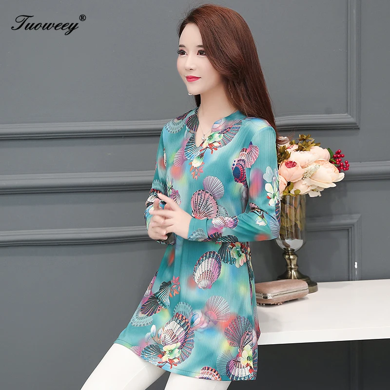 Najtaniej Plus rozmiar 5XL luźny dekolt w serek jesień wiosna bluzka vintage kobiety Vestidos w średnim wieku 2019 luźna w stylu retro party panie blusas Vestido