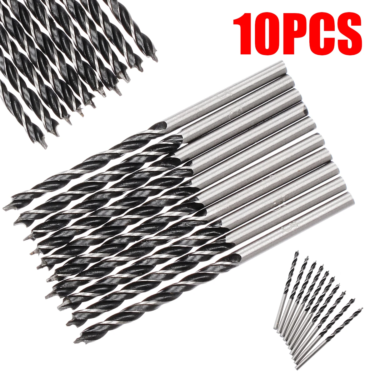 10Pcs Woodworking Tool Twist Drill Bit Wood Drill Bits with Center Point High Strength Drilling Tool 3mm Diameter