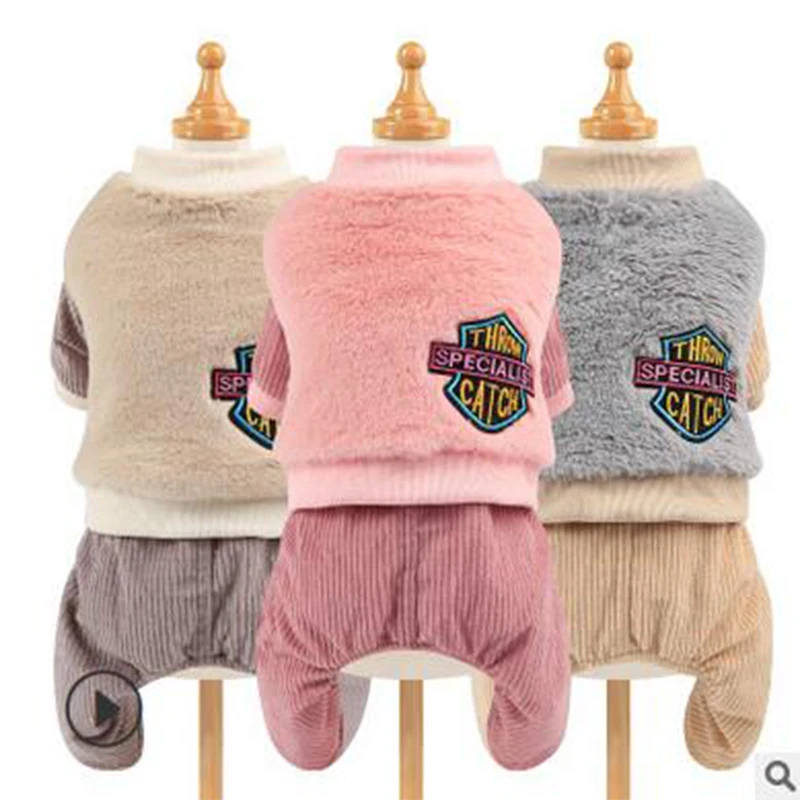 new autumn and winter double pet clothes Corduroy pants imitation rabbit cashmere casual dog clothes