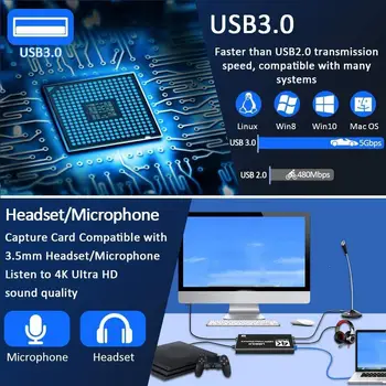 

4K Hdmi Game Video Capture Card Usb3.0 1080P Grabber Capturing Dongle Game Hdmi For Obs Live Capture Card Capture Game Card N3F5
