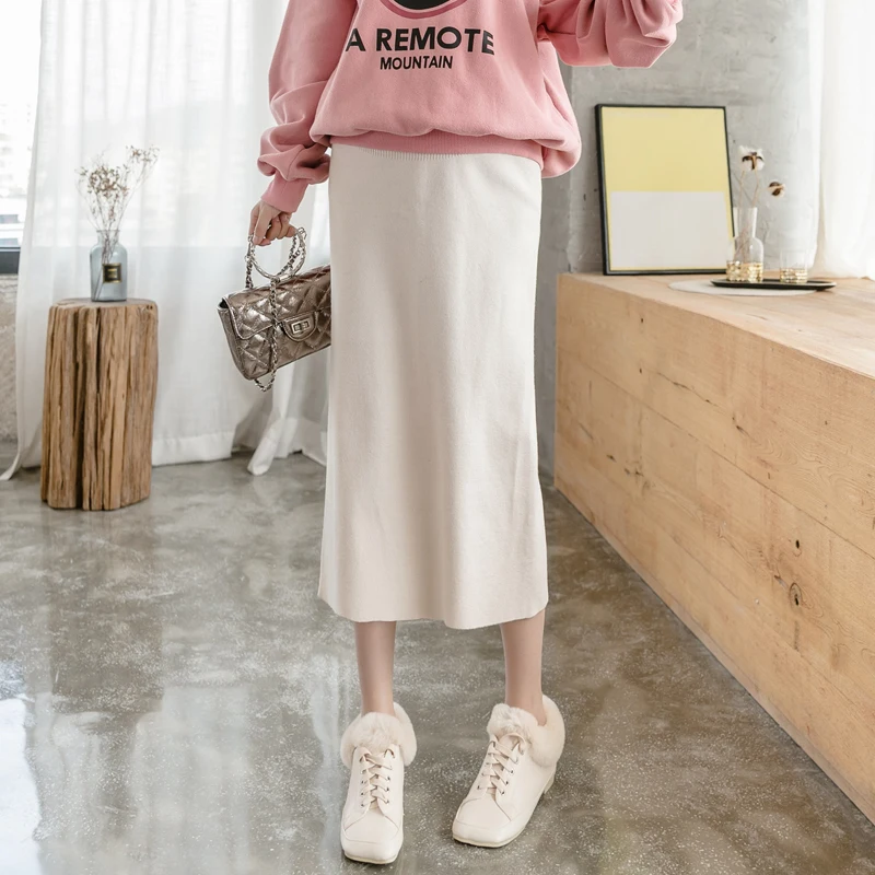 Film maternity bust fall pregnant women mother fashion knitting wool long boom in abdominal split package hip skirt