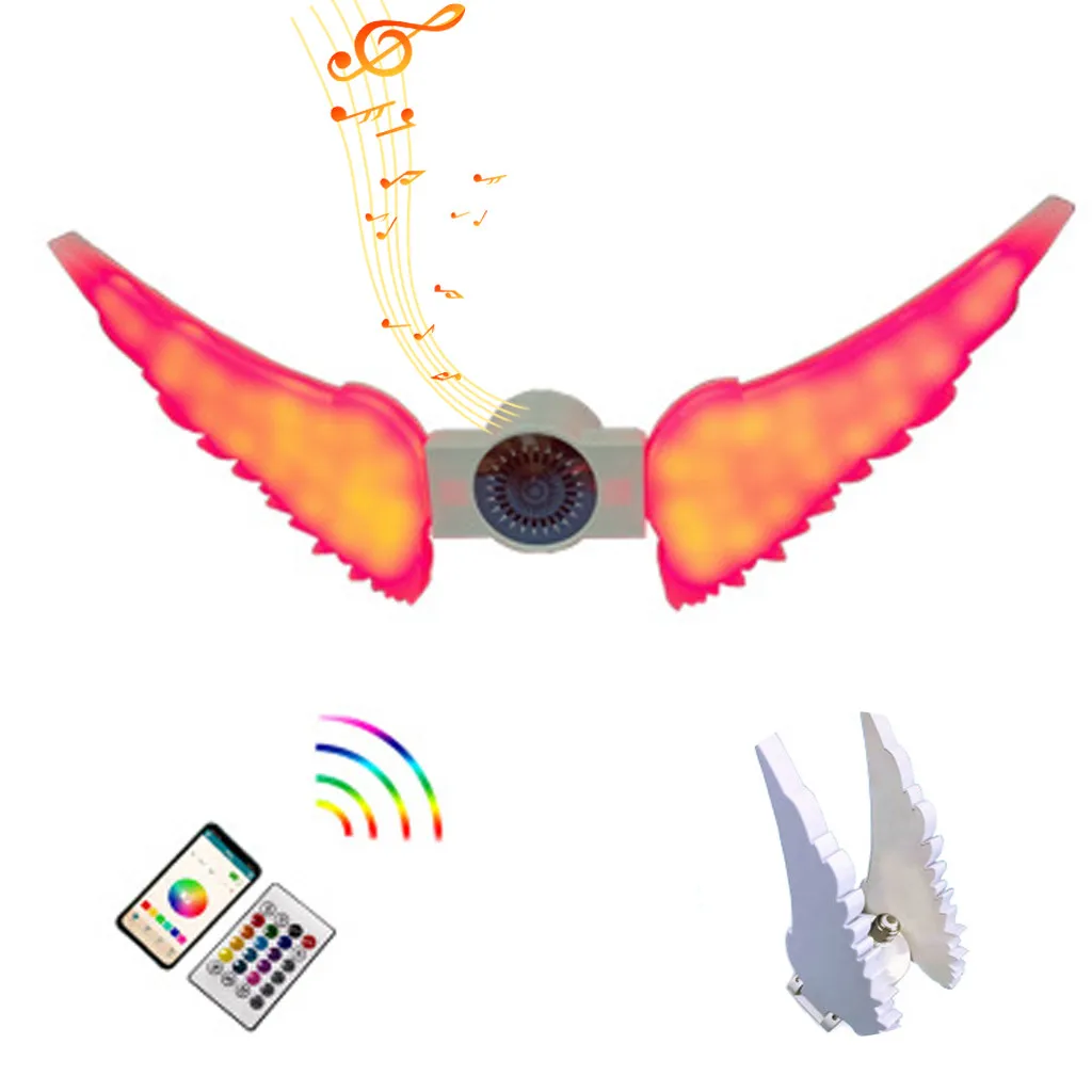 Bluetooth Speaker New Angel Wing 50W LED Bluetooth Music Bulb 13 Colors Wireless Speaker Bulb Two Leaf Foldable Speaker z1206