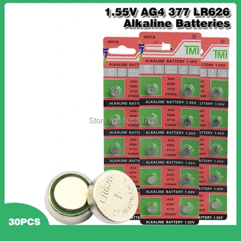 

30pcs/pack AG4 LR626 377 Button Batteries SR626 177 Cell Coin Alkaline Battery 1.55V 626A 377A CX66W For Watch Toys Remote