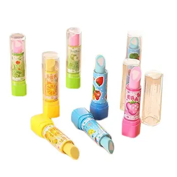 

Cute Rubbers for Kids Fruit Lip Salve Lipstick Rubber Erasers Smooth Appearance Pack of 4(Random Color)