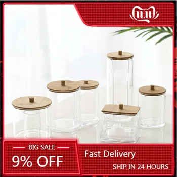 

Acrylic Round Qtip Container Spice Pots Bowl Cosmetic Makeup Cotton Pad Organizer Jewelry Storage Box Holder Candy Jars with Lid