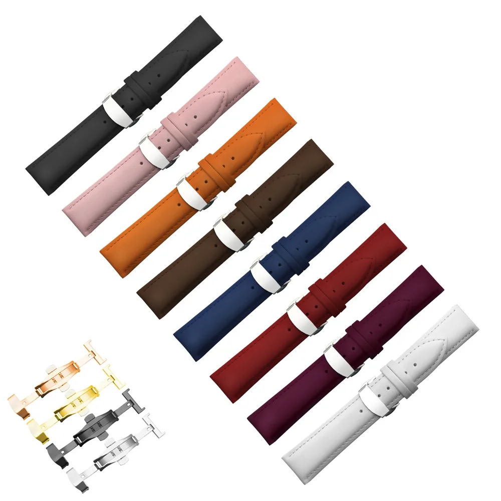 

Genuine Leather Watchband With Butterfly Clasp Bands Croco Grain Bracelet for Pulseira Watch sized in 14 16 18 19 20 22 24 mm