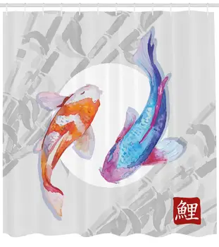 

Koi Fish Shower Curtain Watercolor Style Koi Fish Couple Design with Grunge Brushstrokes Based Paint Fabric Bathroom Decor Set