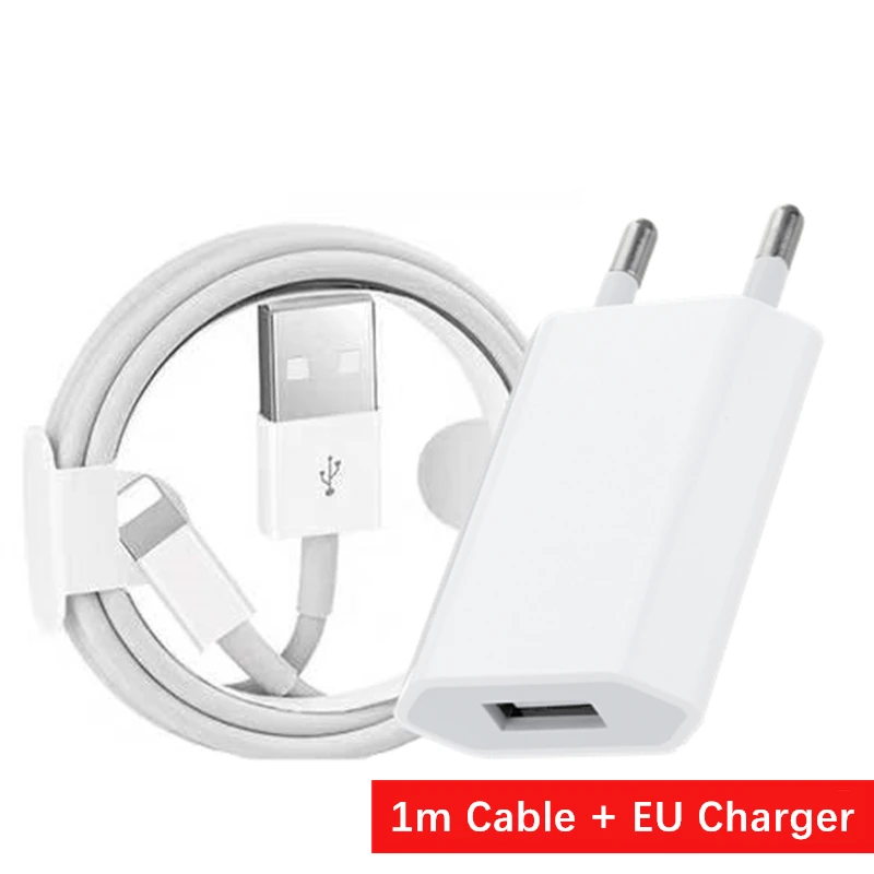 EU Charger 1m Cable Зарядное устройство комплект usb-кабель для зарядки+ EU/US usb зарядное устройство для iPhone 5 5S 6 6S 7 8 Plus X XS Max XR 11 Pro Max настенный адаптер питания - Цвет: EU Charger 1m Cable