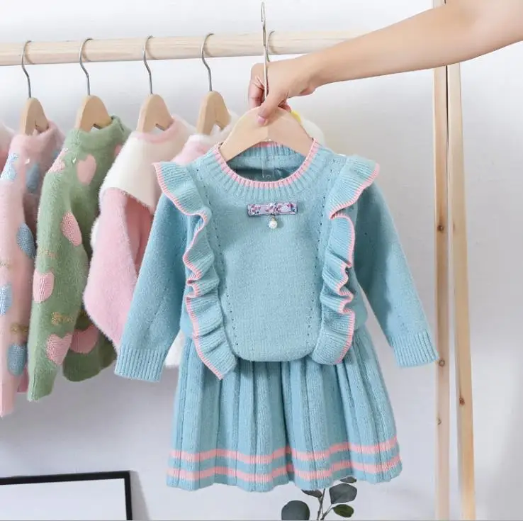 Owligbaby/ ; комплекты для девочек; осенний Хлопковый вязаный свитер+ юбка; комплекты для малышей из 2 предметов