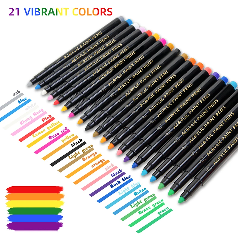 21/25 Colors Acrylic Paint Marker Pens, Permanent Pen Art Painting For Ceramic Rock Glass Metal Porcelain Mug Wood Fabric Canvas