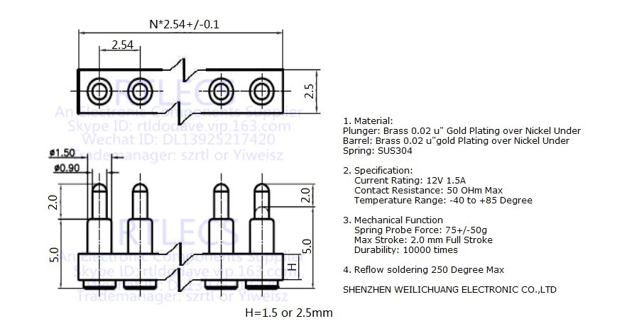 2.54 1xN SMD Drawing