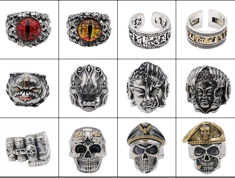 Baratos Anillo vintage de calavera de plata 925 sólida de lujo para hombre vruwen Vintage Punk Rock apertura de anillo Verstelbare