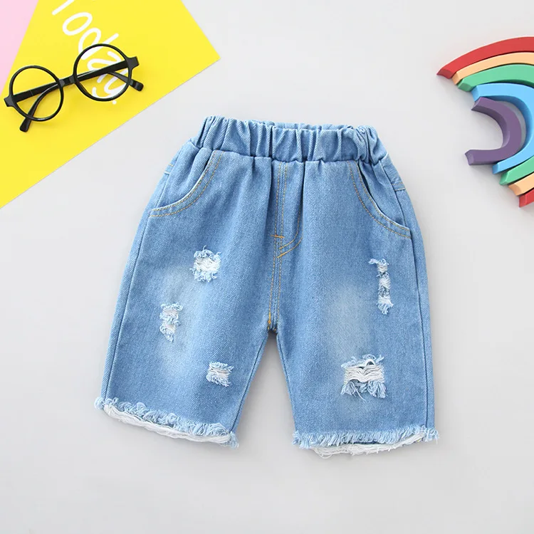 Детские брюки г. Летние новые стильные шорты в западном стиле для маленьких мальчиков модные детские джинсы с дырками в Корейском стиле