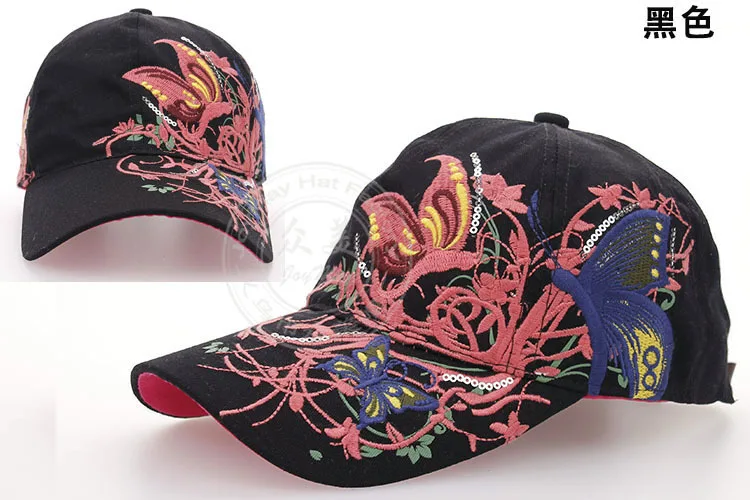 Butterfly flower Embroidery cotton baseball cap Folk-custom Visors baseball cap women gorra mujer
