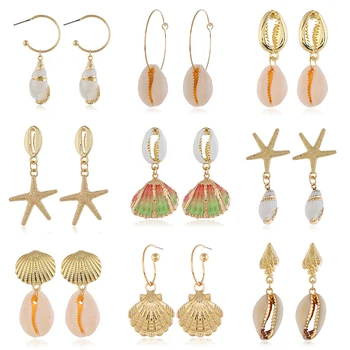 

16 Styles Boho Mixed Natural Shell Golden Starfish Lucky Scallop Conch Earrings Women Beach Surfing Vacation Jewelry Accessories