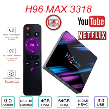 

H96 max 3318 TV Box Android 9.0 BT4.0 4k 4 64Gb 2.4G/5G Wifi 3D Media player for YouTube Netflix android tv box h96 max rk3318