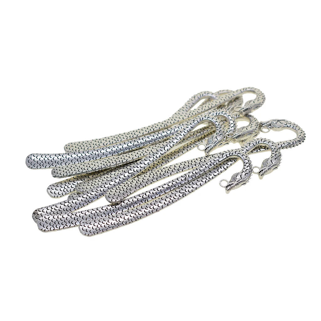 Pack of 10PCS Silver Metal Beading Bookmarks Blanks Bulk with Hook Dragon Bookmarks Making Kit Accessories