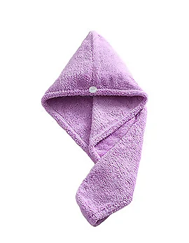 Волшебное банное полотенце из бархата кораллового цвета для сухих волос, Быстросохнущий тюрбан из микрофибры, супер абсорбент, женская шапка для волос с кнопкой, утолщенная - Цвет: Фиолетовый