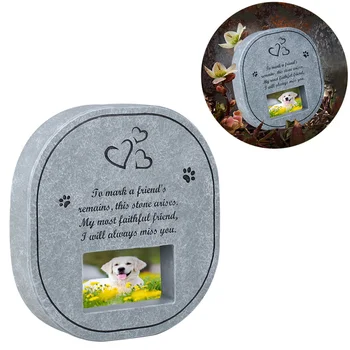 

UEETEK Pet Memorial Stone with Photo Frame Paw Print Grave for Dogs Cats